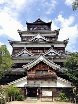 Photo, hiroshima, castle tower, historical site, 