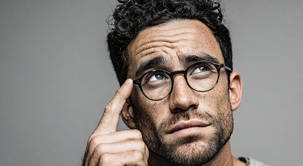 眼鏡をかけた男性の思案顔 眼鏡をかけた男性の思案顔 男性,顔,表情の写真素材