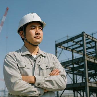 未来を見据える若手作業員 未来を見据える若手作業員の写真