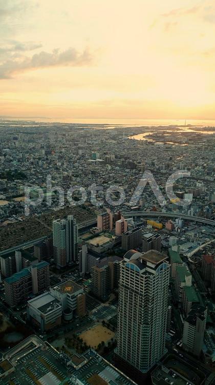 あべのハルカスから見た大阪市内の夕焼け あべのハルカス,ハルカス300,展望台の写真素材