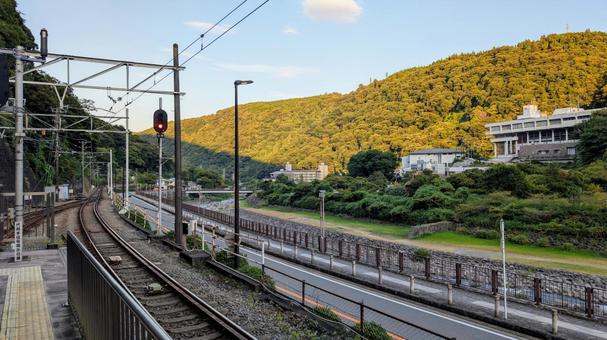 箱根湯本駅ホームにて 箱根湯本駅ホームにて 箱根湯本,箱根湯本駅,線路の写真素材