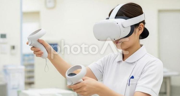 VRでトレーニングをするアジア人看護師 vr,トレーニング,医療の写真素材