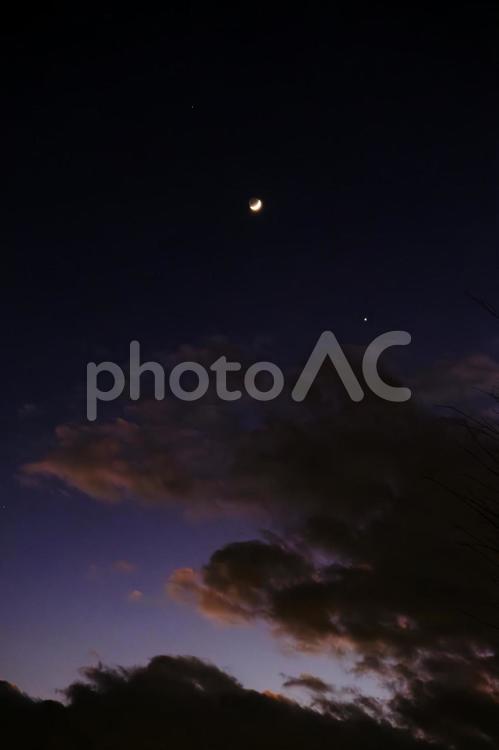 土星と月と金星 月,金星,土星の写真素材