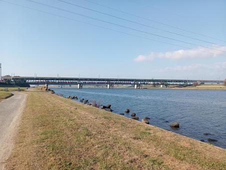 河川敷 河川敷,川,散歩の写真素材