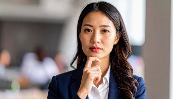 考え込むビジネスウーマンの写真