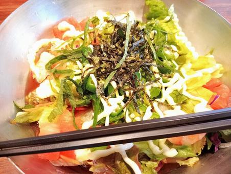 Photo, salad udon, plenty of vegetables, lunch, 
