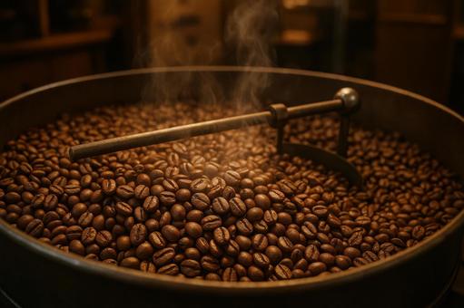 焙煎直後のコーヒー豆 焙煎直後のコーヒー豆の写真
