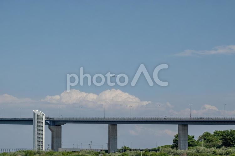 海の森水上競技場周辺の景色 海の森水上競技場,飛行機,空の写真素材