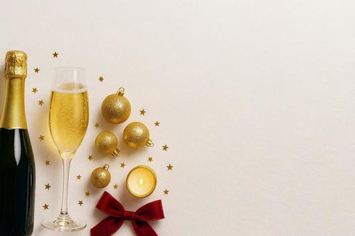 シャンパンとオーナメント シャンパンとオーナメントの写真