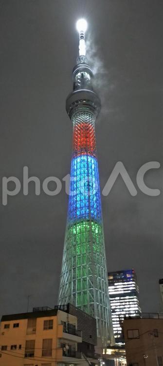 アギトスカラーの特別ライティング シンボル,東京スカイツリー,タワーの写真素材