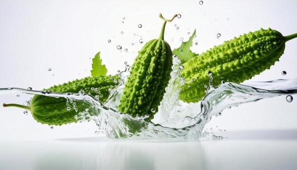 水に落としたゴーヤ 水に落としたゴーヤの写真