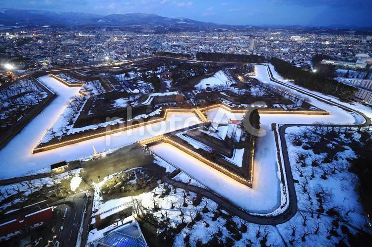 五稜郭タワーからの雪の五稜郭の眺め 五稜郭,函館,北海道の写真素材