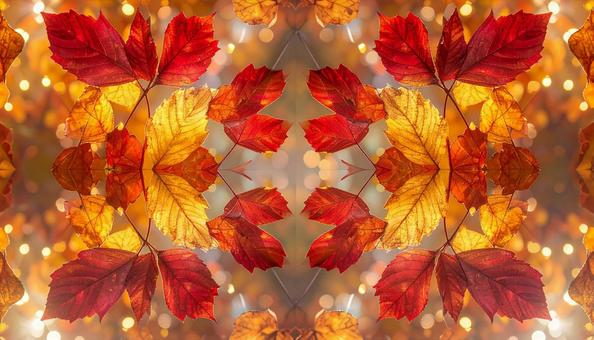 幻想的に舞う紅葉の対称模様 幻想的に舞う紅葉の対称模様の写真