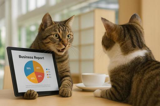 商談をする猫 商談をする猫の写真