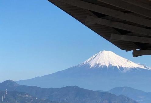 富士山05　日本平から　200113 晴れ,パノラマ,岩の写真素材