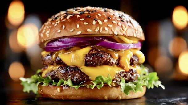 とろけるチーズと肉厚パティのバーガー とろけるチーズと肉厚パティのバーガーの写真