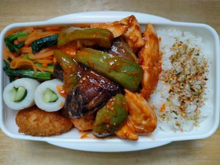 ささみケチャップ炒め弁当！ お弁当,お昼ごはん,お昼の写真素材