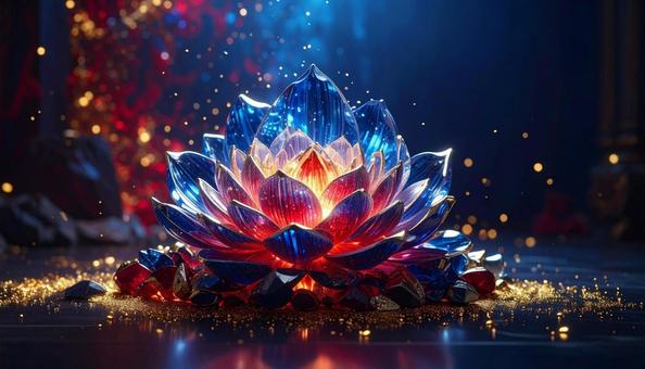 紅と蒼の宝石蓮　神秘の輝きの写真