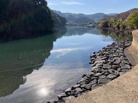 河口近くの海 河口,風景,水辺の写真素材