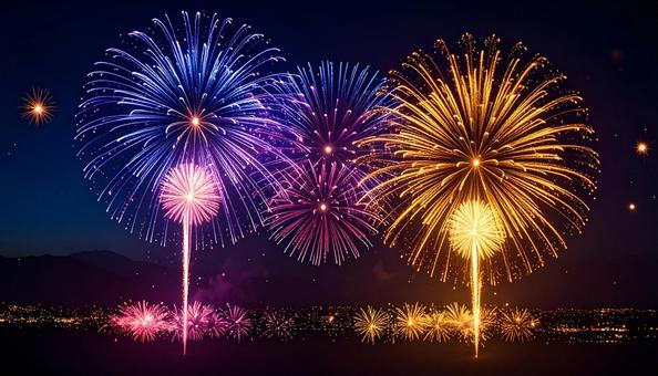夜空にあがる打ち上げ花火 風物詩 夜空にあがる打ち上げ花火 風物詩の写真