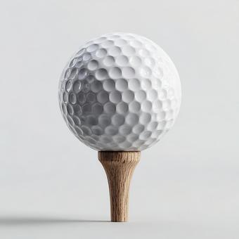 木のティーにセットされたゴルフボール 木のティーにセットされたゴルフボールの写真