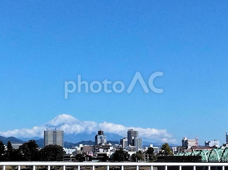 冷えた翌日の富士山と静岡の街並み 富士山,雪,冠雪の写真素材
