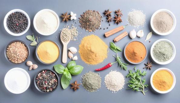 たくさんのスパイスの写真