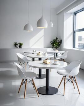 白くて明るいカフェの店内の写真