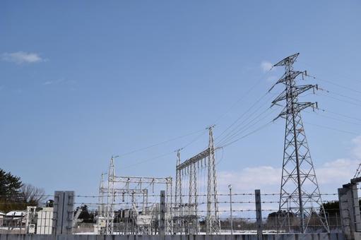 雪国の屋外変電設備 屋外変電設備,屋外変電所,変電設備の写真素材