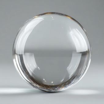 光を映し出す透明なガラス球体の写真