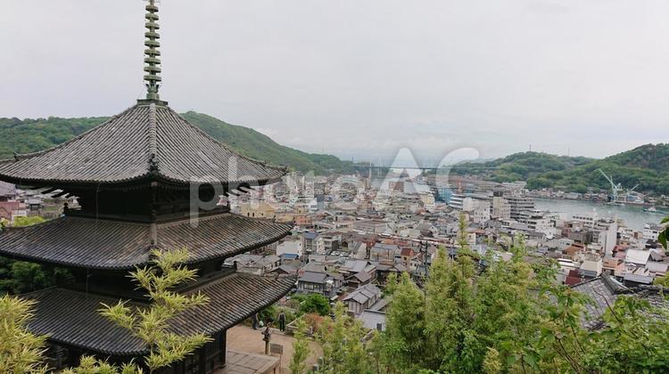 日本の風景　寺と海 寺,風景,景色の写真素材
