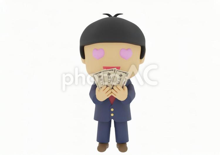 お金を見て目がハートの若いビジネスマン 欲望,お金持ち,金満家の写真素材