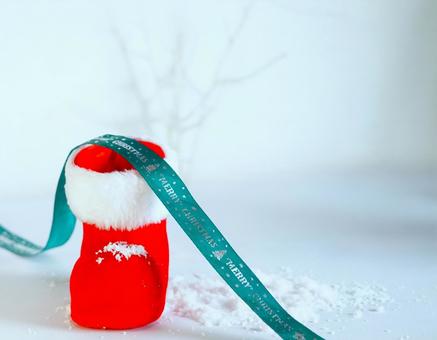 クリスマス（ブーツ）④ クリスマス,ブーツ,雪の写真素材