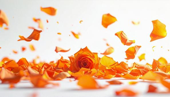 舞い散るオレンジの薔薇の花びら 舞い散るオレンジの薔薇の花びらの写真