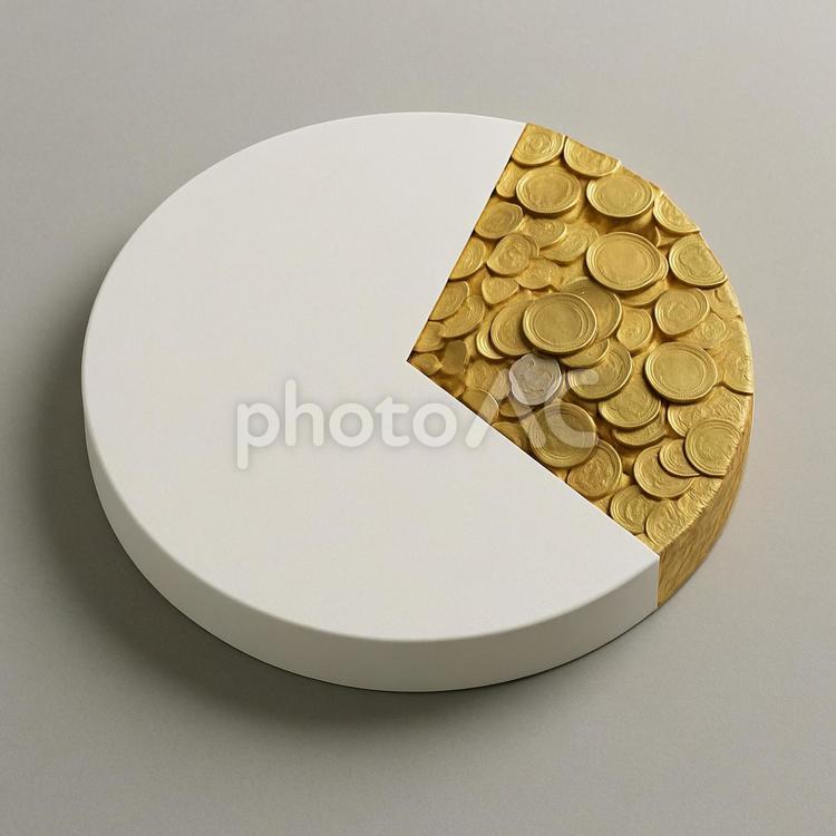 富の分配（硬貨のパイチャート） パイチャート,硬貨,金貨の写真素材