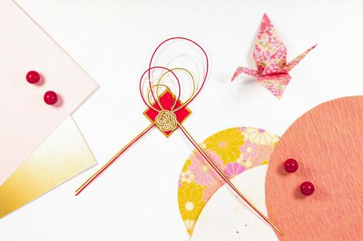 お正月イメージ 水引・折り鶴 お正月イメージ 水引・折り鶴 お正月,新春,お供え物の写真素材