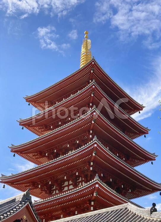 東京風景・浅草寺 浅草寺,五重塔,参拝の写真素材