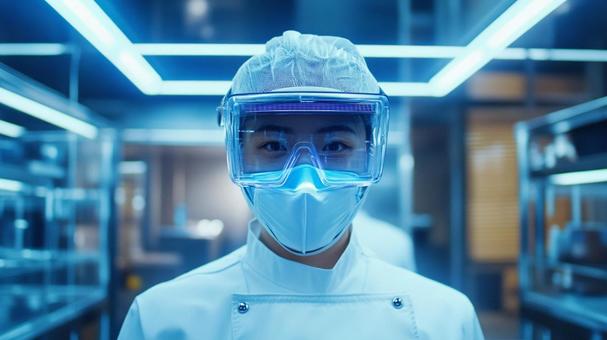 実験室の女性研究者 実験室の女性研究者の写真