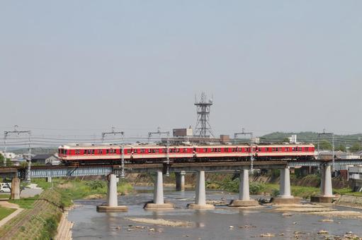 Photo, kobe electric railway, ao line, mino river, 