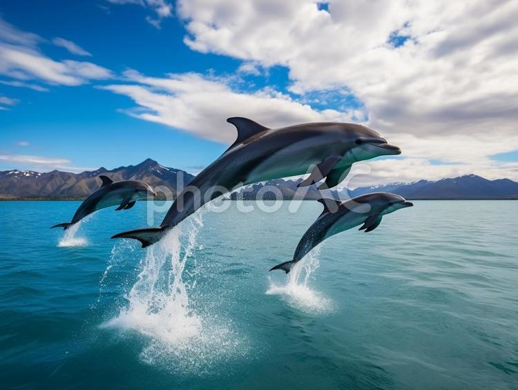 海面をジャンプするイルカたち イルカ,海豚,海の写真素材