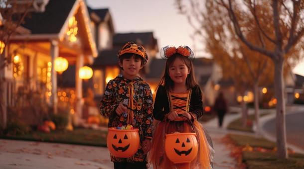 ハロウィンを楽しむ日本の子供達の写真