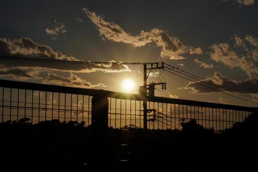 秋の夕日 風景,自然,景色の写真素材