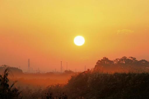 日の出 日の出,朝陽,朝靄の写真素材