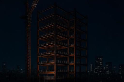 建設途中の超高層ビル骨組みの写真