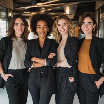 自信に満ちたスーツ姿の女性ビジネスチームの写真