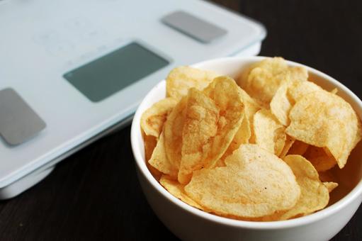 ポテトチップスと体重計 ポテトチップスと体重計 ポテトチップス,スナック菓子,じゃがいもの写真素材