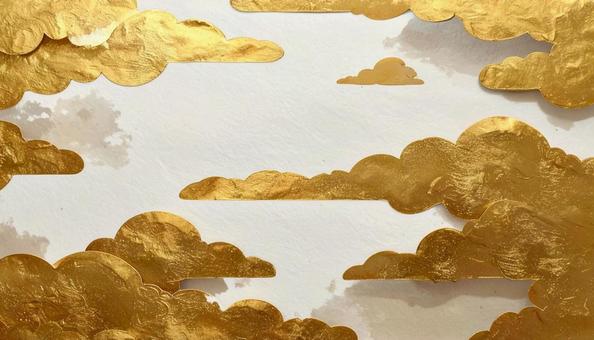 金箔の雲と白い和紙　年賀状背景の写真
