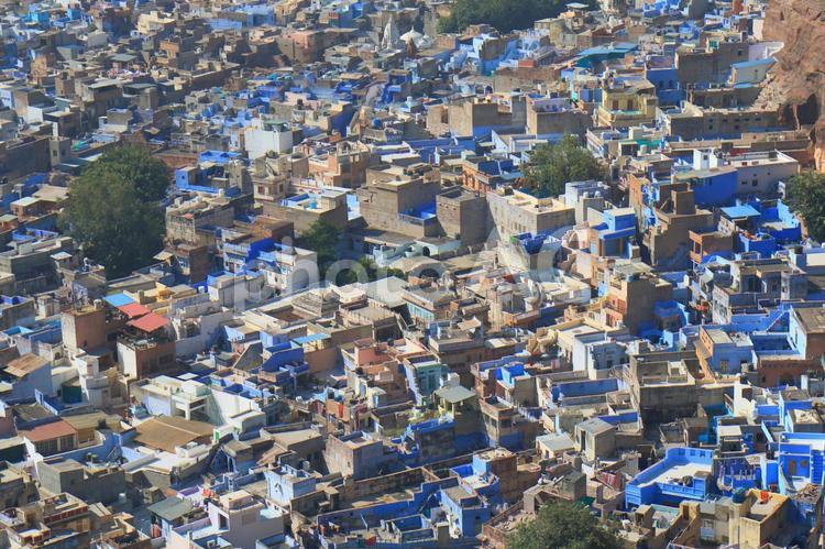 インド　ジョードプルの青の市街地の風景 インド,ジョードプル,ラジャスタンの写真素材