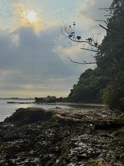 山口県彦島 竹ノ子島の磯辺 山口県彦島 竹ノ子島の磯辺 瀬戸内海,関門海峡,雲の写真素材