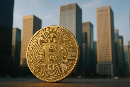 東京街並みとビットコイン 東京街並みとビットコインの写真